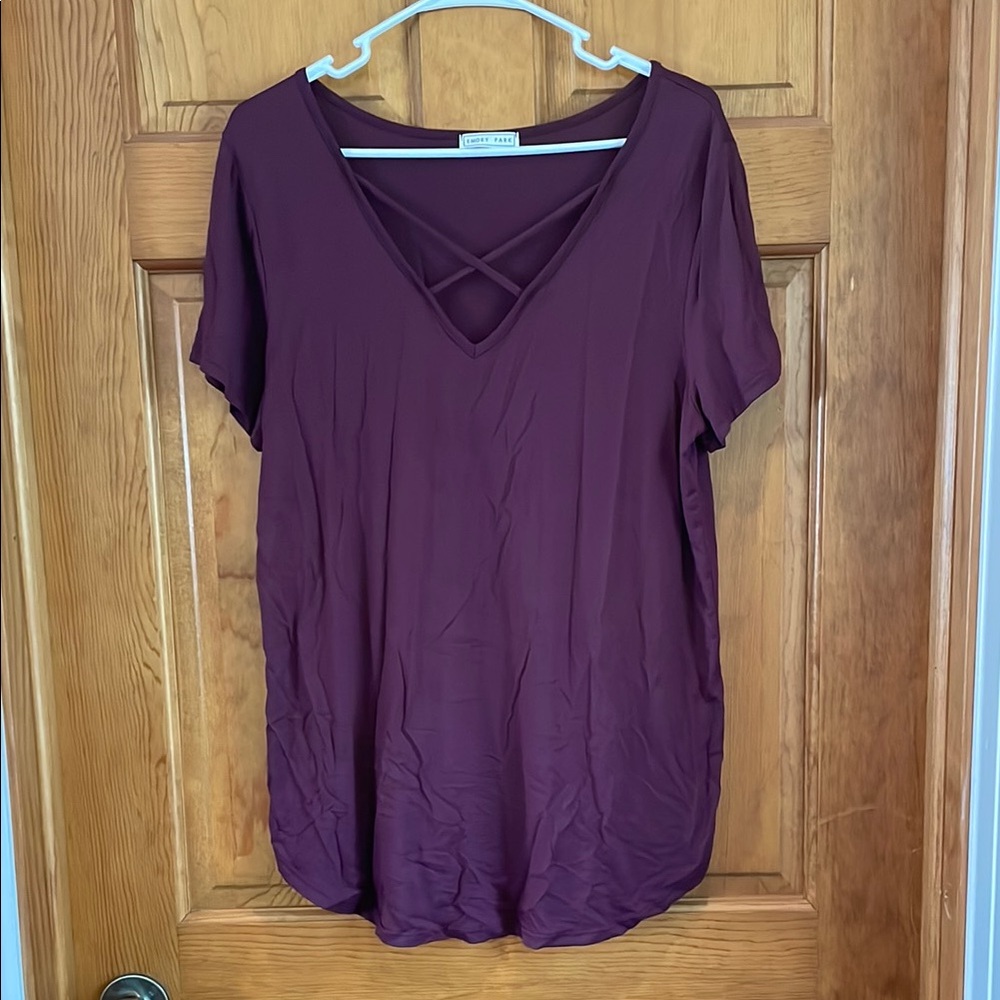 Emory Park Short Sleeve Burgundy Top
